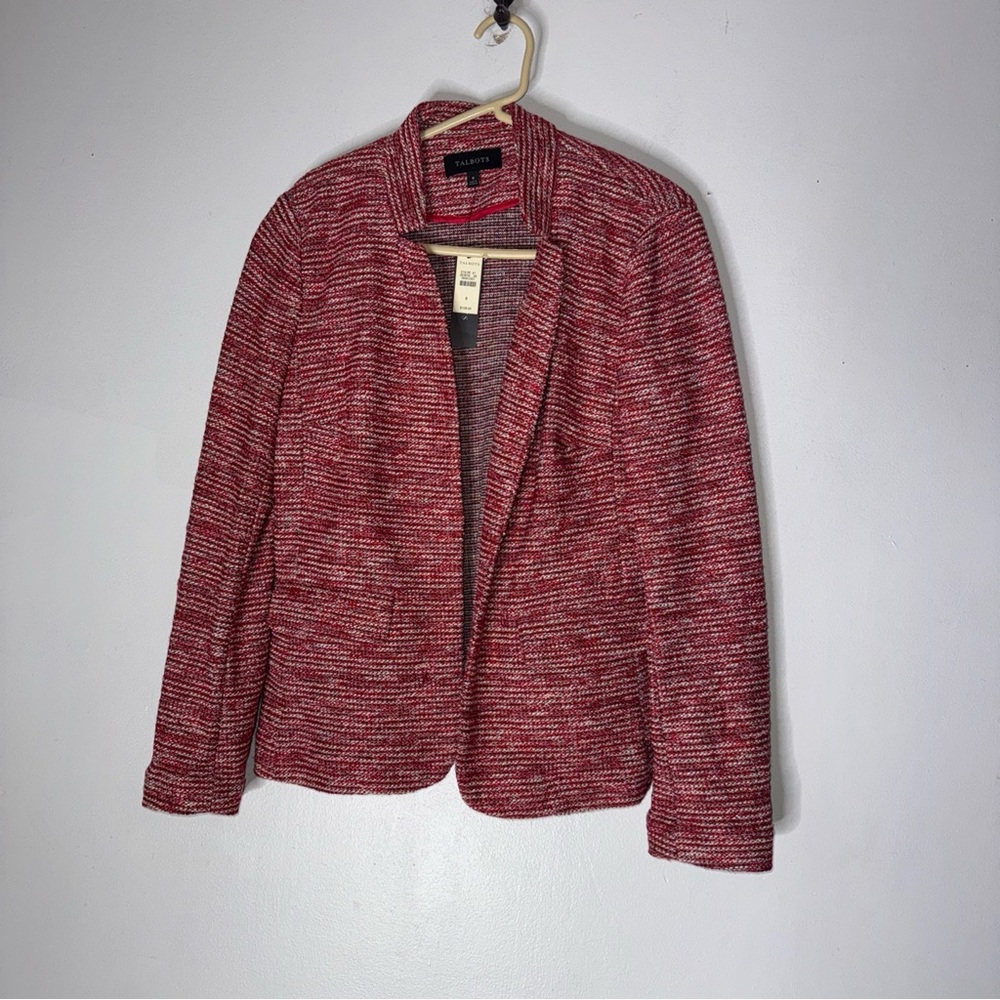 NWot‎ Talbots Jacket Womens 8 Red White Soft Tweed Blazer Long Sleeve Knit